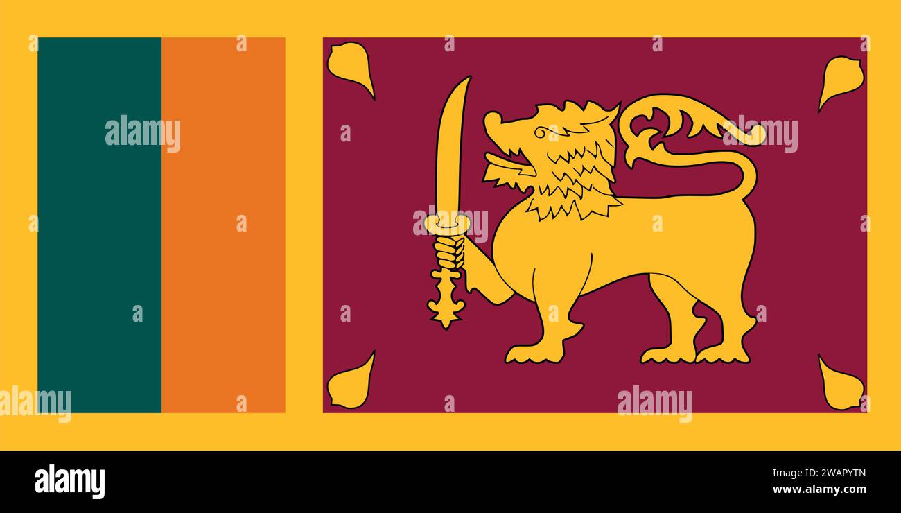 Hohe detaillierte Flagge von Srilanka. Nationale Srilanka-Flagge. Asien. 3D-Abbildung. Stock Vektor