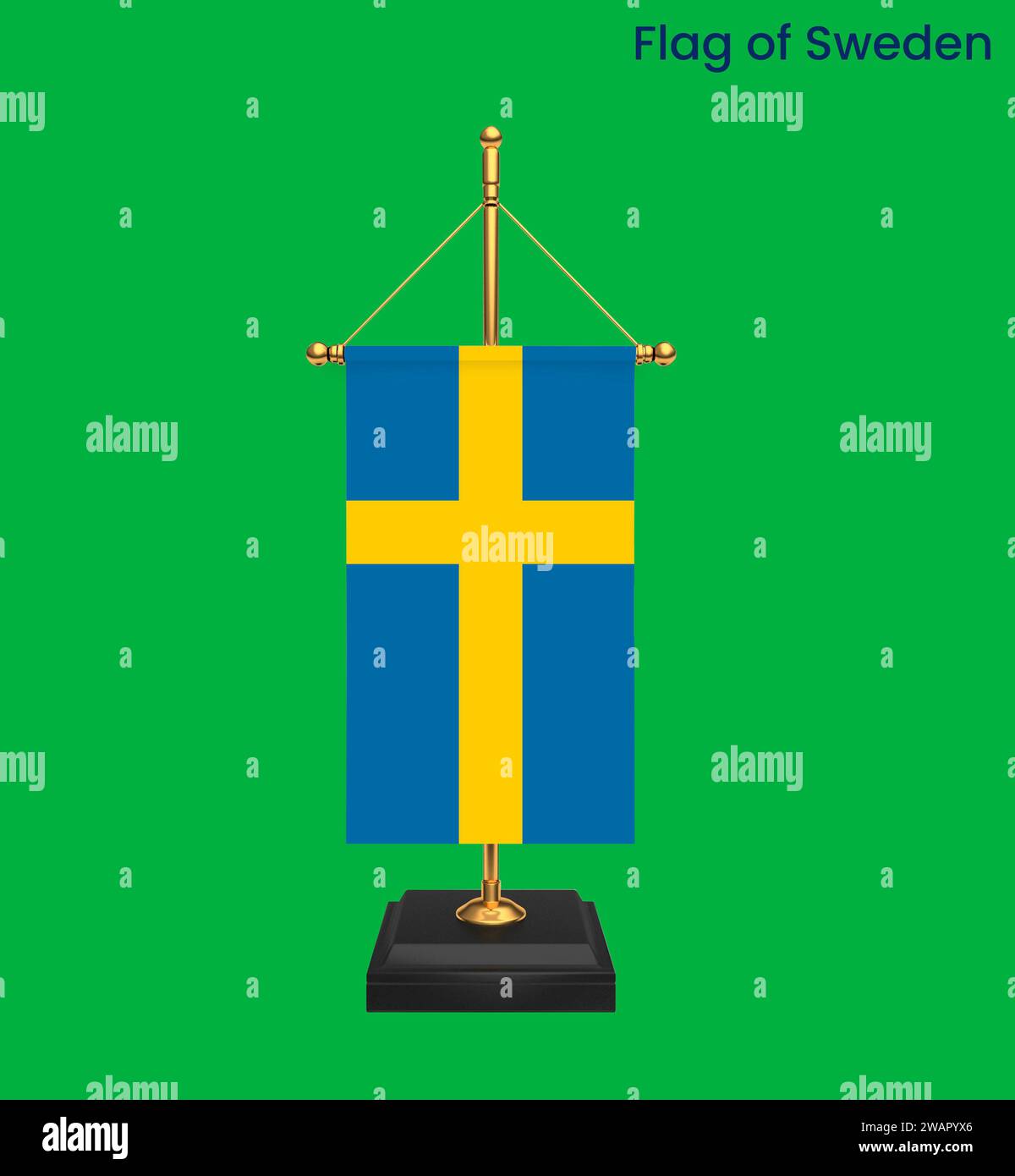Hochdetaillierte Flagge Schwedens. Schwedische Nationalflagge. Europa. 3D-Abbildung. Stockfoto