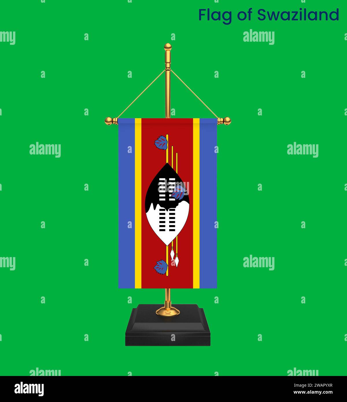 Hohe detaillierte Flagge von Swasiland. Nationale Flagge Swasilands. Afrika. 3D-Abbildung. Stockfoto