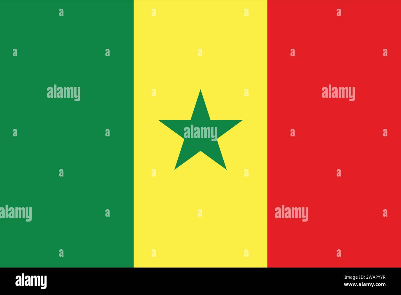 Detaillierte Flagge von Senegal. Nationale Senegalflagge. Afrika. 3D-Abbildung. Stock Vektor