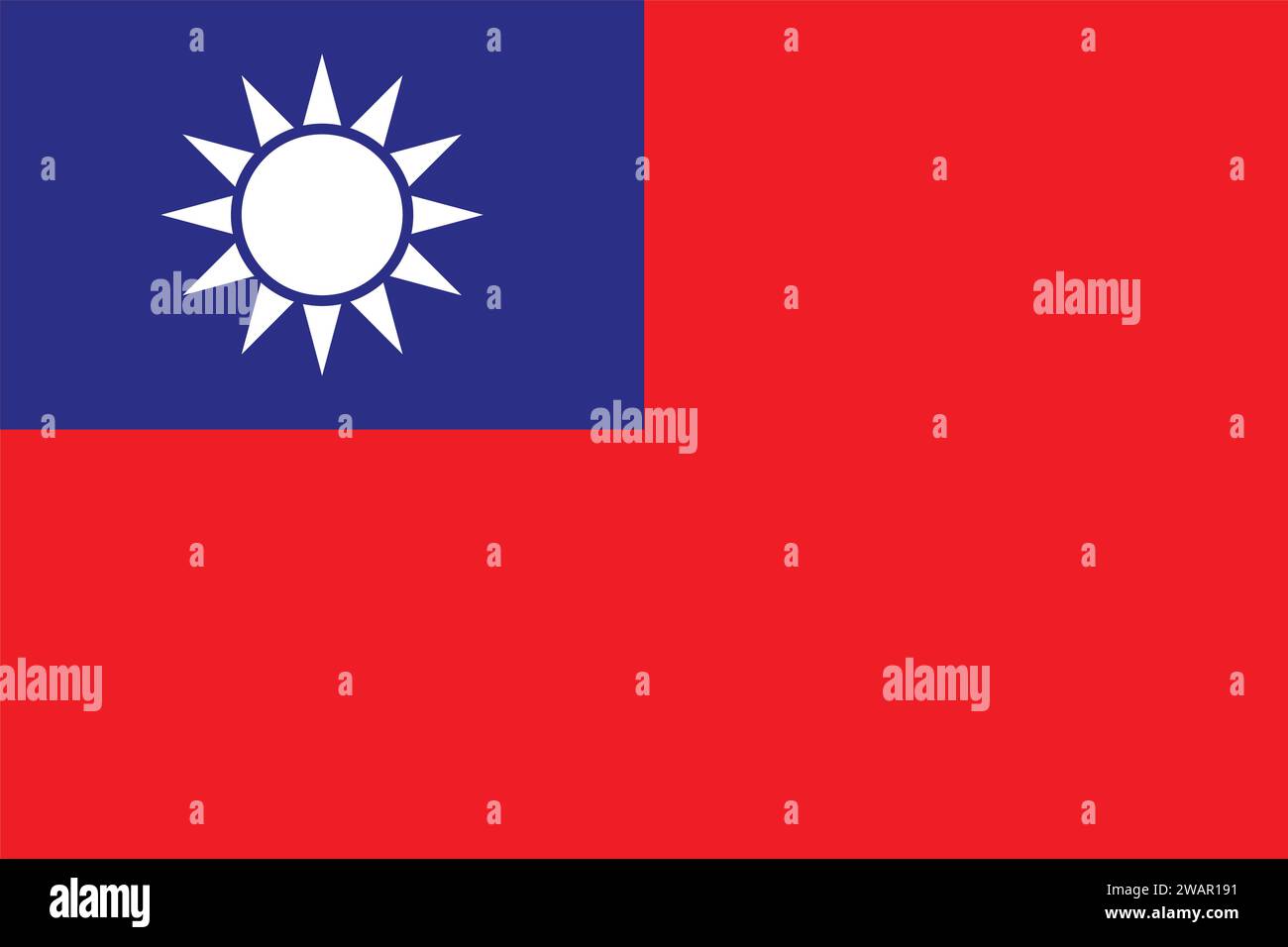Hochdetaillierte Flagge von Taiwan. Nationale taiwanesische Flagge. Asien. 3D-Abbildung. Stock Vektor