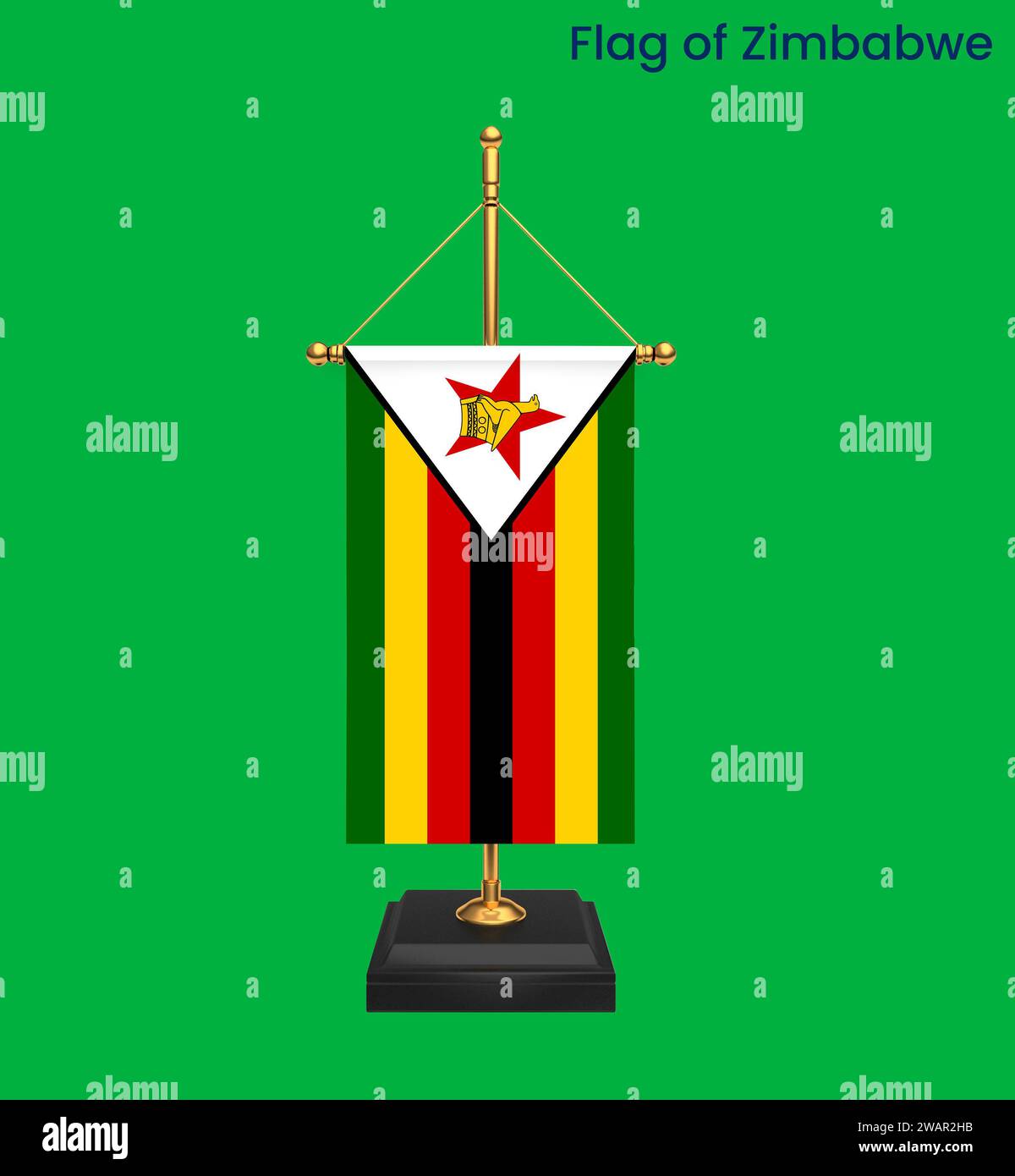 Hohe detaillierte Flagge von Simbabwe. Nationale Flagge Simbabwes. Afrika. 3D-Abbildung. Stockfoto