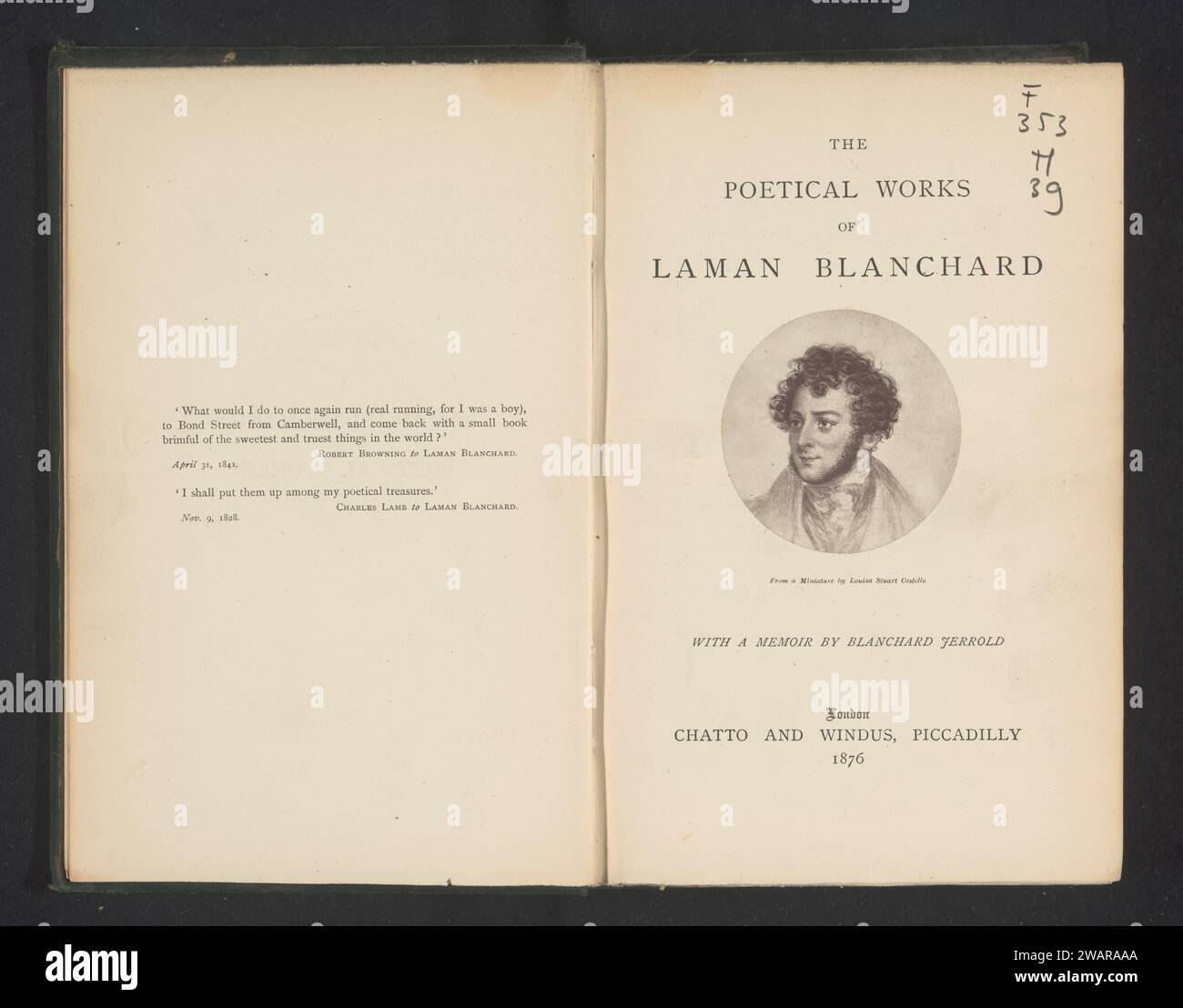 Die poetischen Werke von Laman Blanchard, Samuel Laman Blanchard, 1876 Buch London Paper. Leinen (Material). Kartondruck Stockfoto