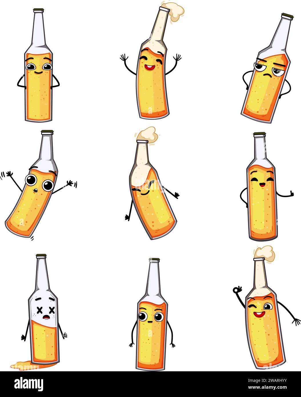 Bierflasche Zeichensatz Zeichentrickvektor Illustration Stock Vektor