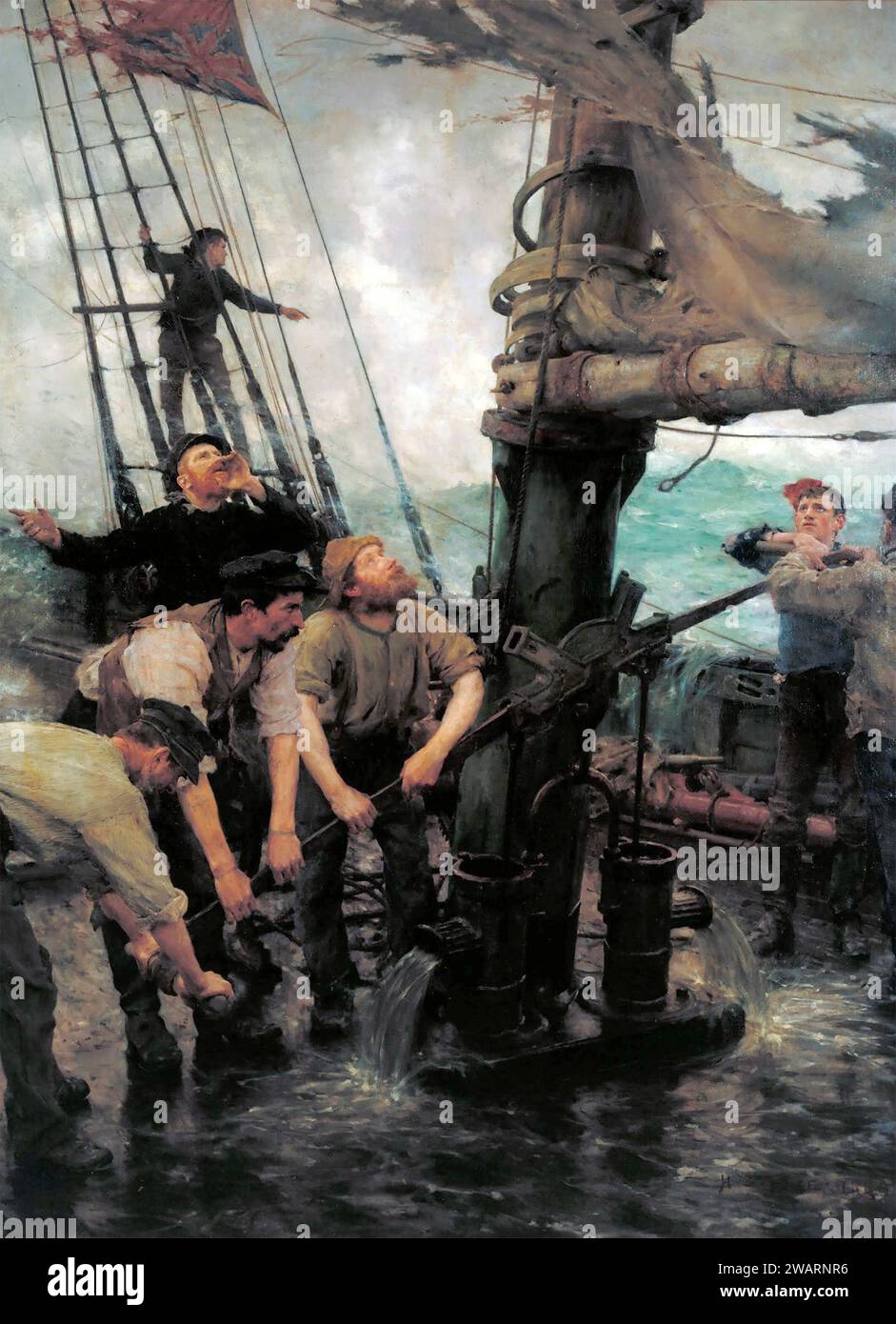 Henry Scott Tuke. Gemälde mit dem Titel „All Hands to the Pump“ des englischen Künstlers Henry Scott Tuke (1858-1929), Öl auf Leinwand, um 1888 Stockfoto