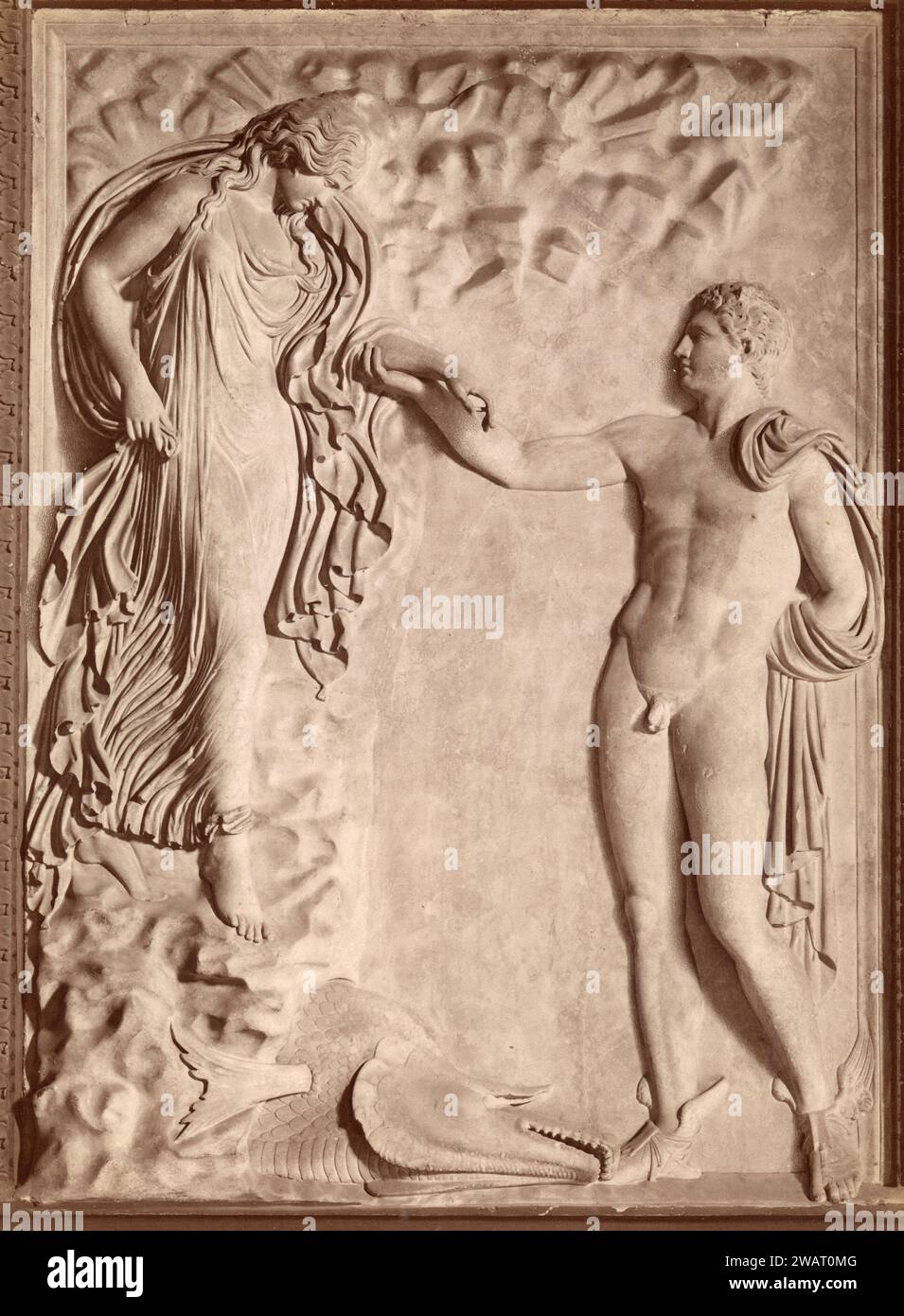 Perseus und Andromeda, altes römisches Marmorrelief, Italien 1900er Jahre Stockfoto