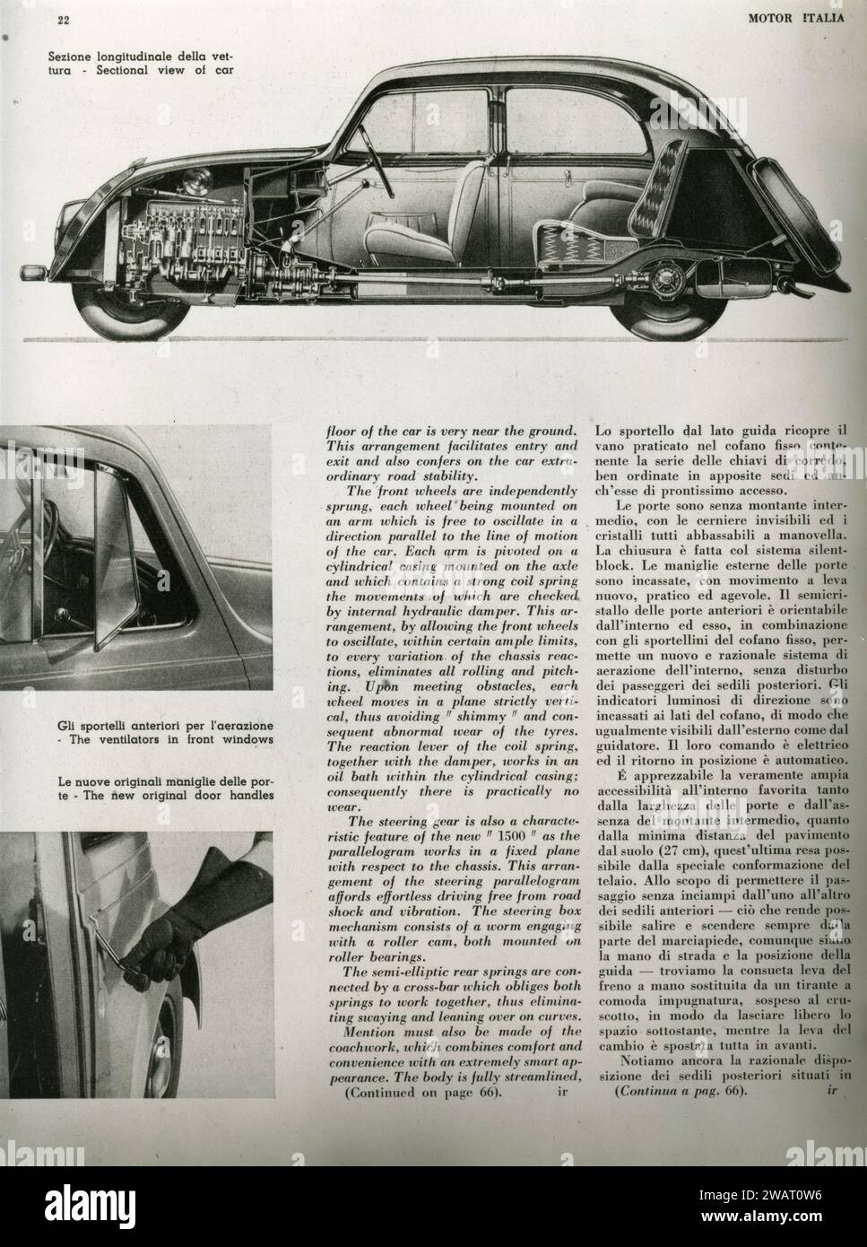 Magazin Arcicle über FIAT 1500 Auto, Italien 1930er Jahre Stockfoto