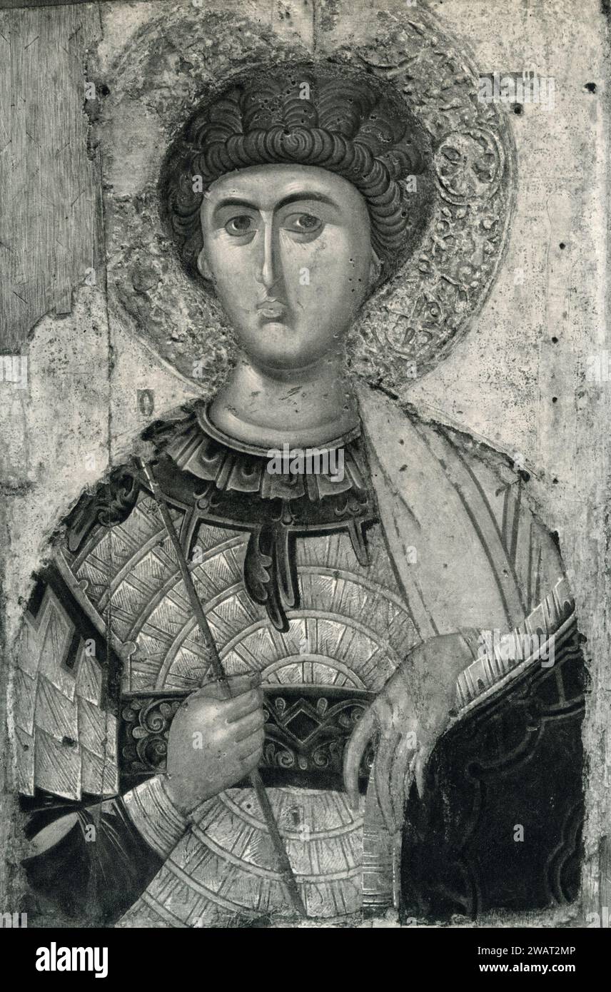 Porträt des Heiligen Georg, Gemälde, Aighion, Griechenland 1960er Jahre Stockfoto