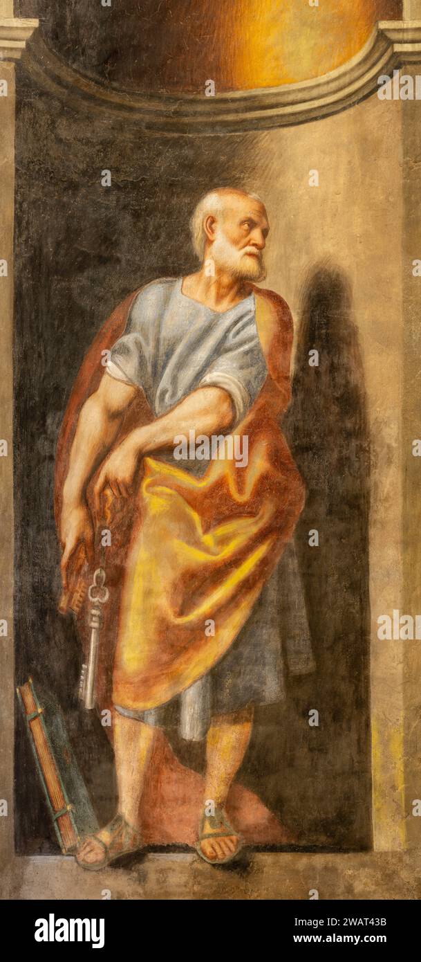 Treviso - das Fresko von St. Peter der Apostel in der Kirche La Cattedrale di San Pietro Apostolo von Giovanni Antonio de Sacchis - Pordenone Stockfoto