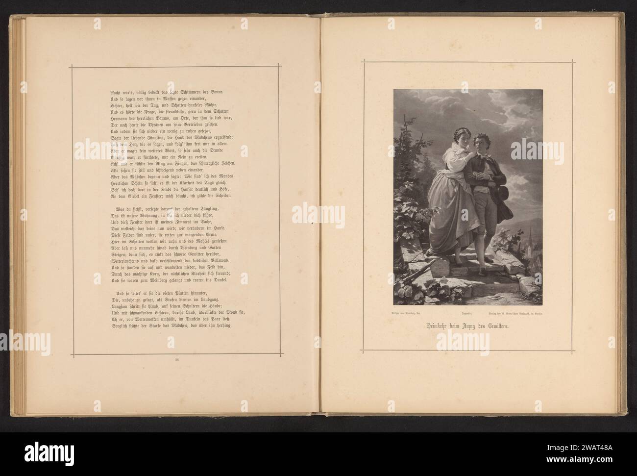 Fotoproduktion eines Gemäldes, Hermann und Dorothea Rückkehr nach Hause, Anonym, nach Arthur Georg von Ramberg, um 1876 - in oder vor 1881 photomechanische Druckpapierkollotype Jugendliche, junge Frau, Jungfrau. Jugend, Jugendliche Stockfoto