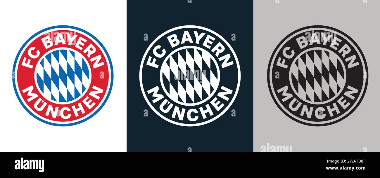 FC Bayern München Farbe Schwarz und weiß 3 Stil Logo deutscher Profi-Fußballverein, Vektor-Illustration abstraktes Bild Stock Vektor
