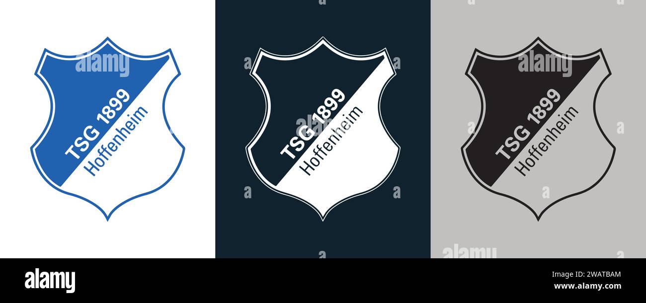 TSG 1899 Hoffenheim Farbe Schwarz und weiß 3 Stil Logo deutscher Profi-Fußballverein, Vektor-Illustration abstraktes bearbeitbares Bild Stock Vektor