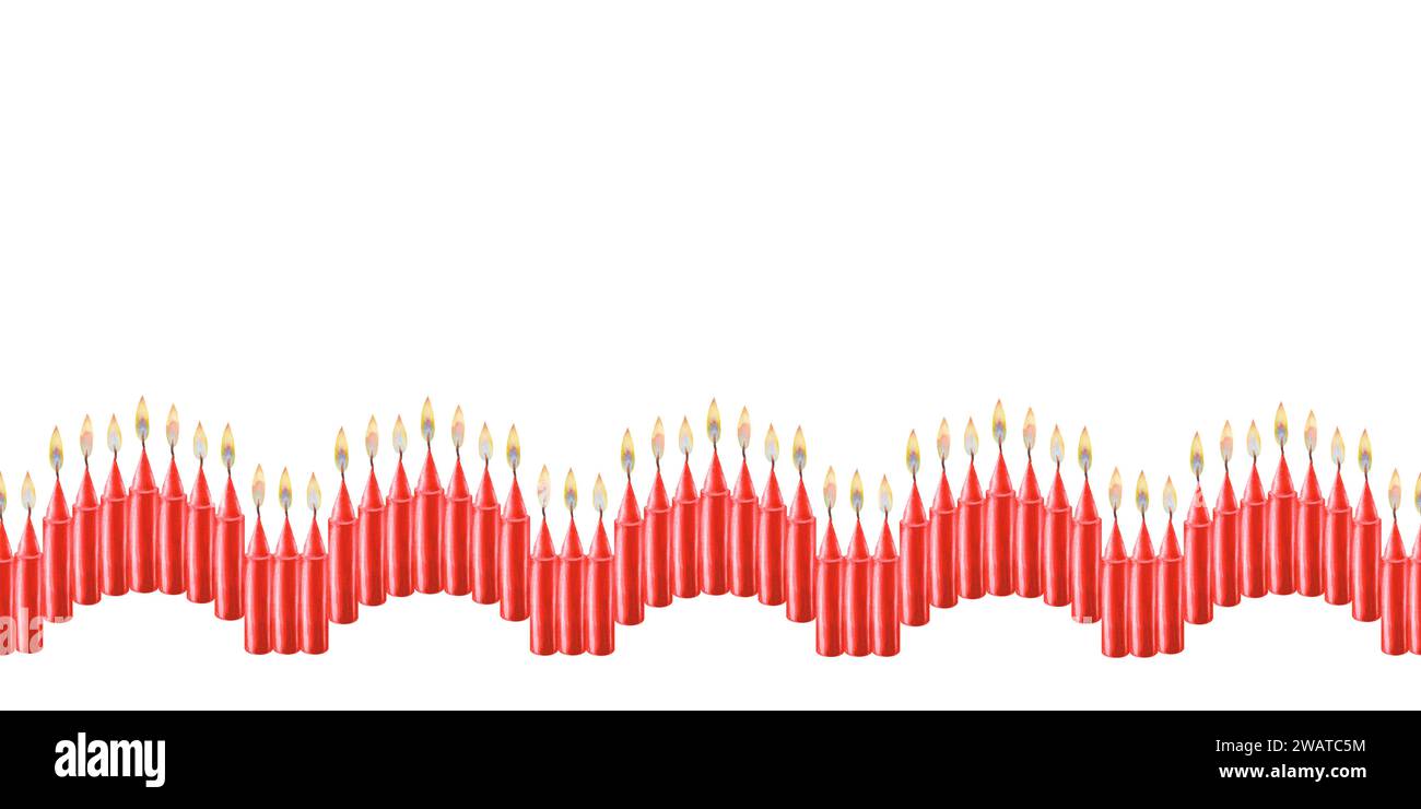 Aquarell nahtlose Borte mit roten Kerzen mit Flamme als Teemplate für Illustrationen zu Weihnachten, Candlemas, Hochzeit, Geburtstag, Ostern, Magie, ich Stockfoto