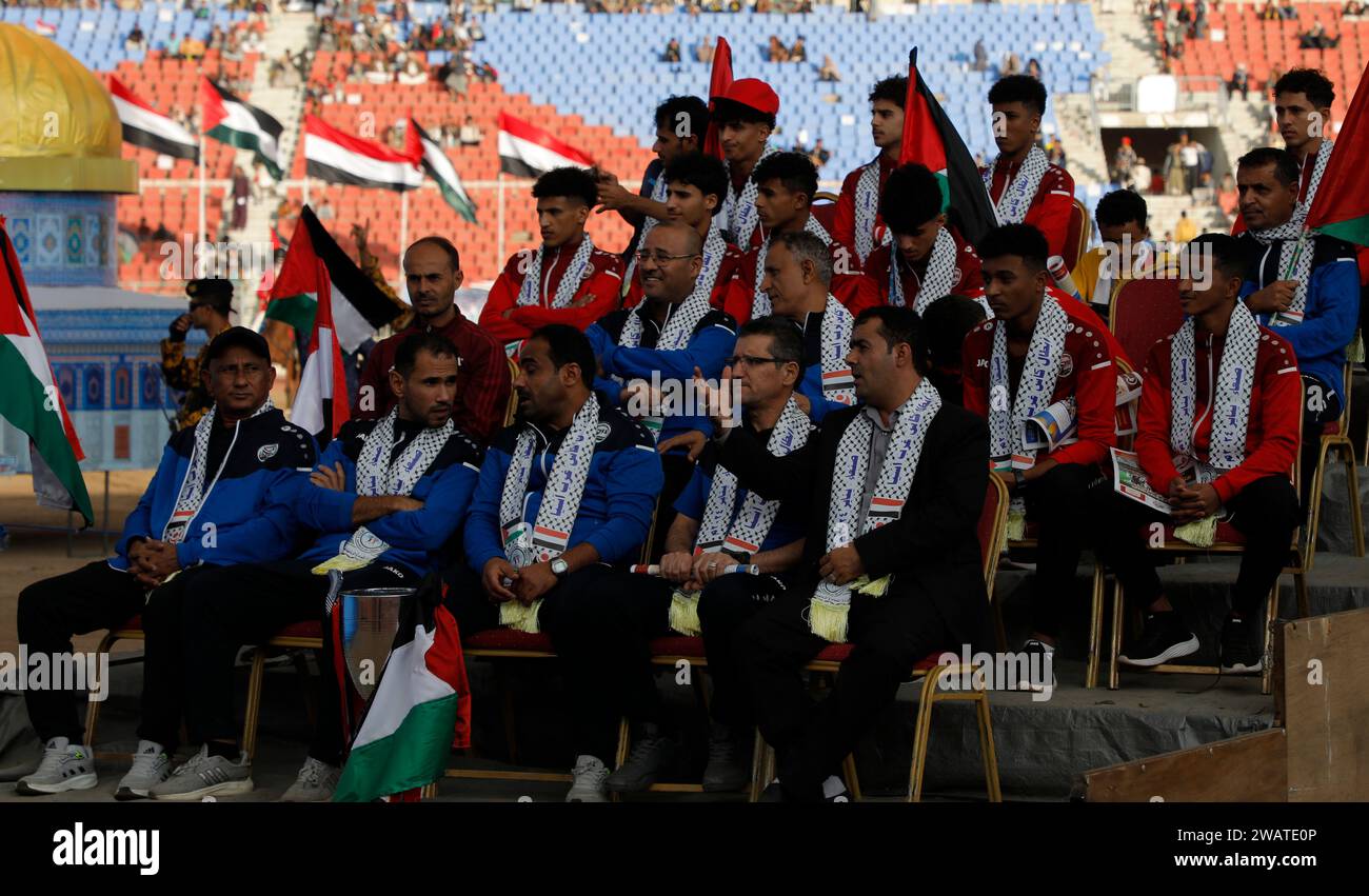 SANAA, Sanaa, Jemen. Januar 2024. Fußballspieler der jemenitischen U15