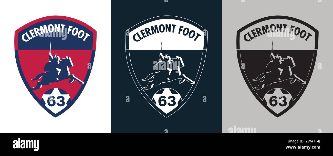 Clermont Foot 63 FC Farbe Schwarz und weiß 3 Stil Logo Frankreich professioneller Fußballverein, Vektor-Illustration abstraktes bearbeitbares Bild Stock Vektor