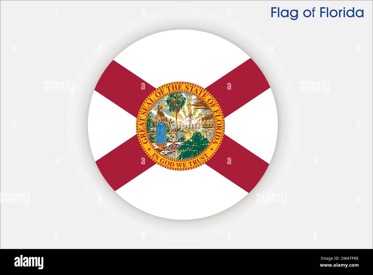 Detaillierte Flagge von Florida. Florida-Bundesflagge, Florida-Nationalflagge. Flagge des Bundesstaates Florida. USA. Amerika. Stock Vektor