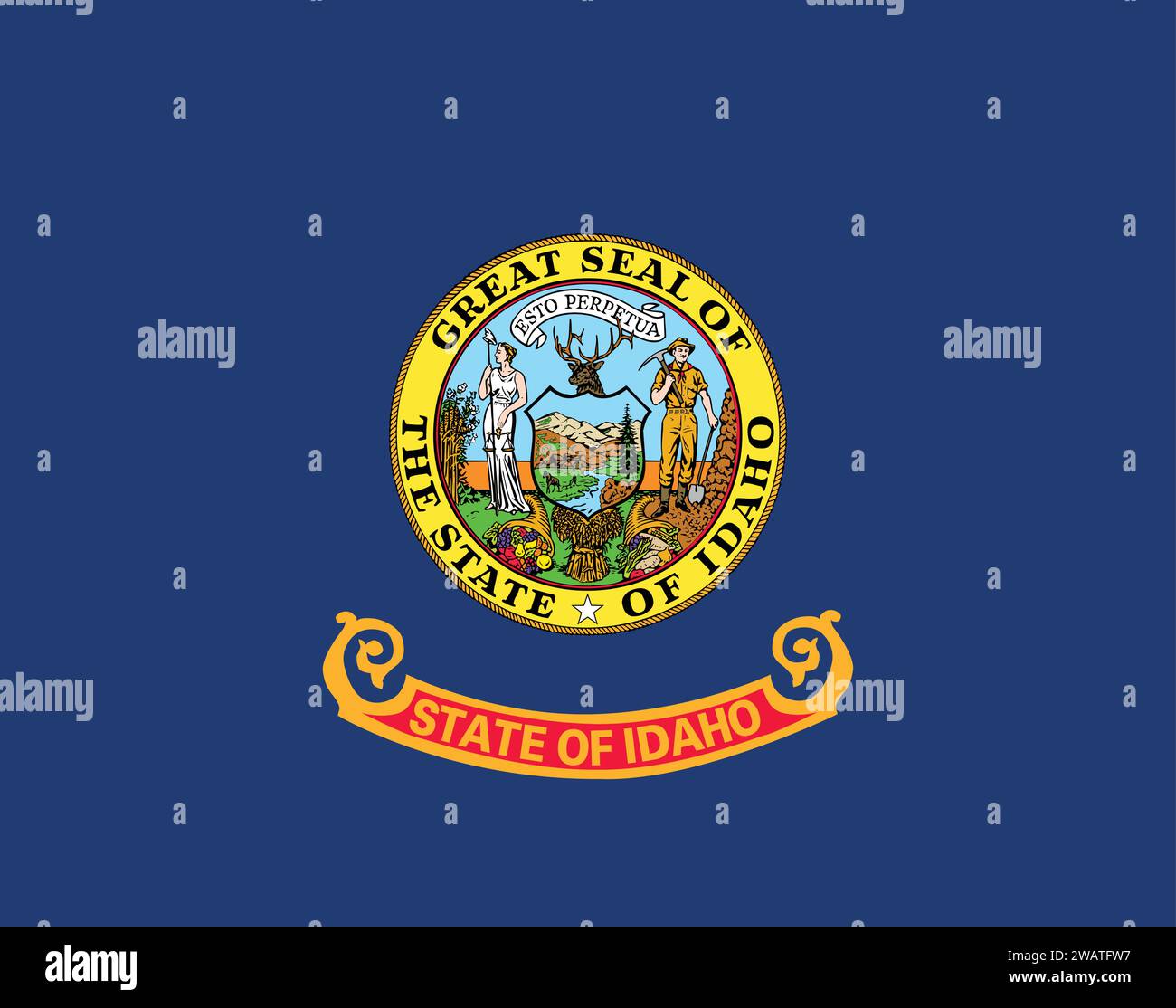 Hohe detaillierte Flagge von Idaho. Idaho-Staatsflagge, nationale Idaho-Flagge. Flagge des Staates Idaho. USA. Amerika. Stock Vektor