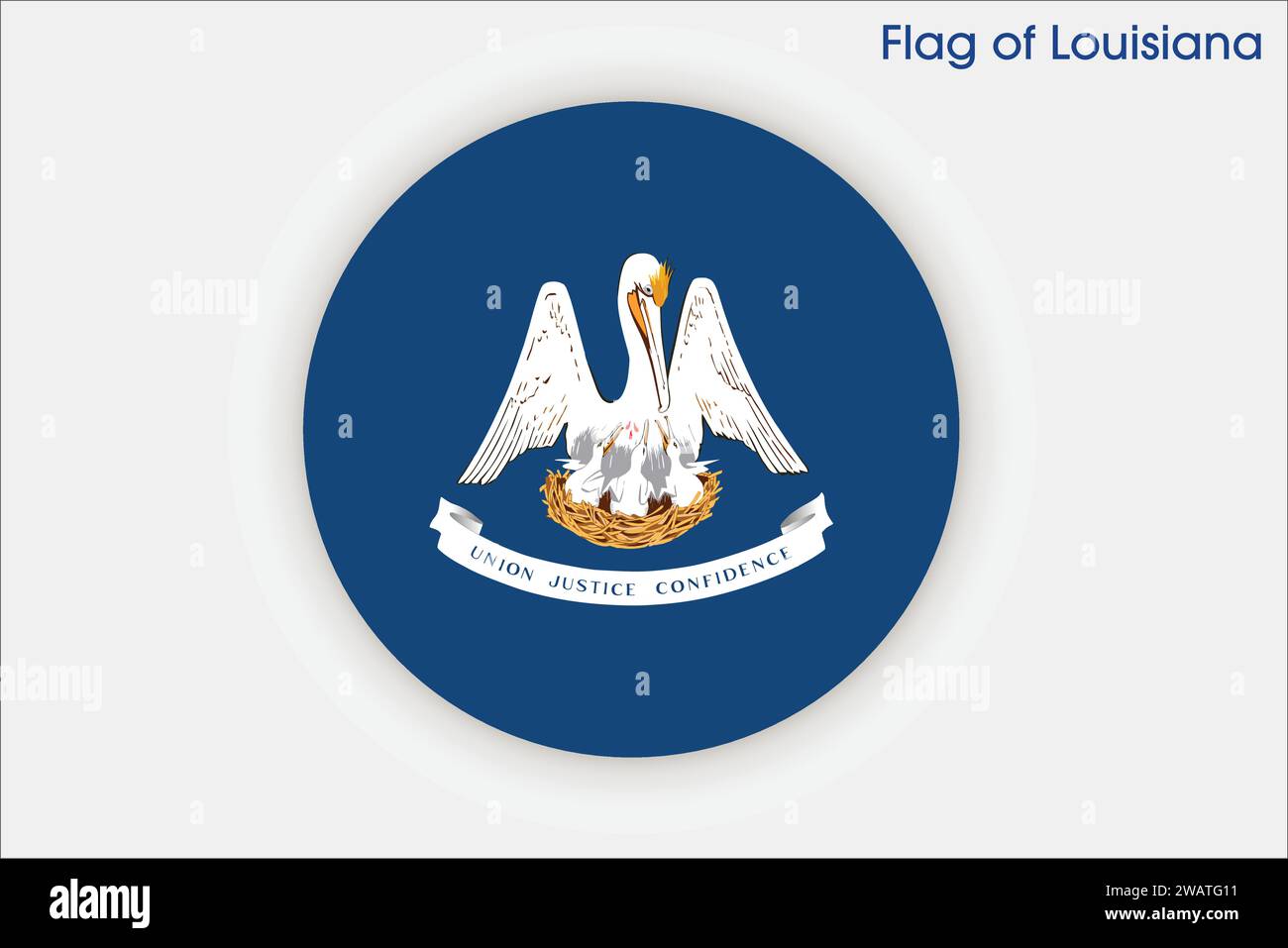 Detaillierte Flagge von Louisiana. Bundesflagge von Louisiana, Nationalflagge von Louisiana. Flagge des Bundesstaates Louisiana. USA. Amerika. Stock Vektor