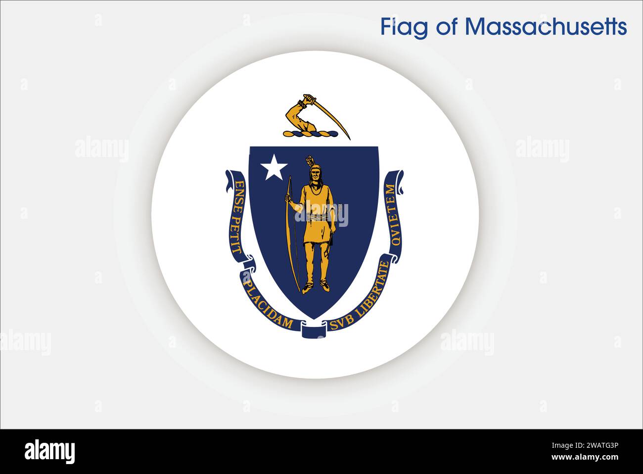 Hohe detaillierte Flagge von Massachusetts. Massachusetts State Flag, Massachusetts National Flag. Flagge des Bundesstaates Massachusetts. USA. Amerika. Stock Vektor