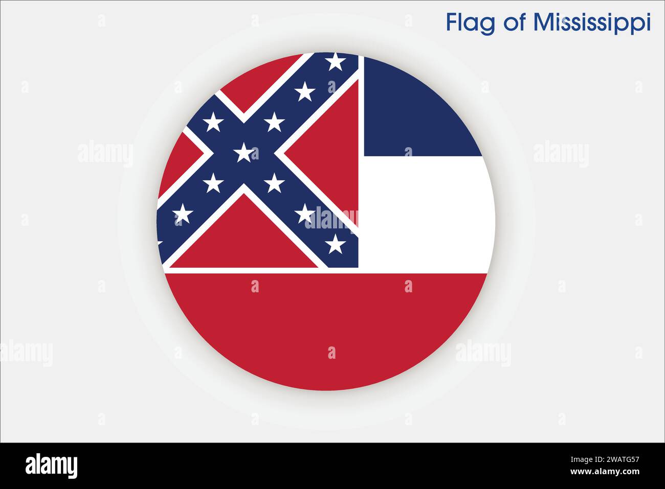 Detaillierte Flagge von Mississippi. Mississippi-Staatsflagge, Mississippi-Staatsflagge. Flagge des Staates Mississippi. USA. Amerika. Stock Vektor