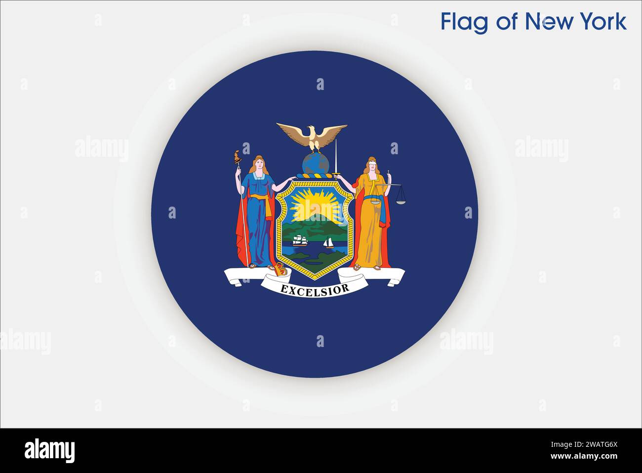 Hohe detaillierte Flagge von New York. New Yorker Staatsflagge, New Yorker Nationalflagge. Flagge des Bundesstaates New York. USA. Amerika. Stock Vektor