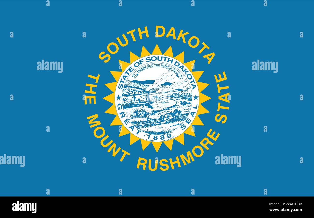 Detaillierte Flagge von South Dakota. South Dakota Staatsflagge, National South Dakota Flagge. Flagge des Bundesstaates South Dakota. USA. Amerika. Stock Vektor