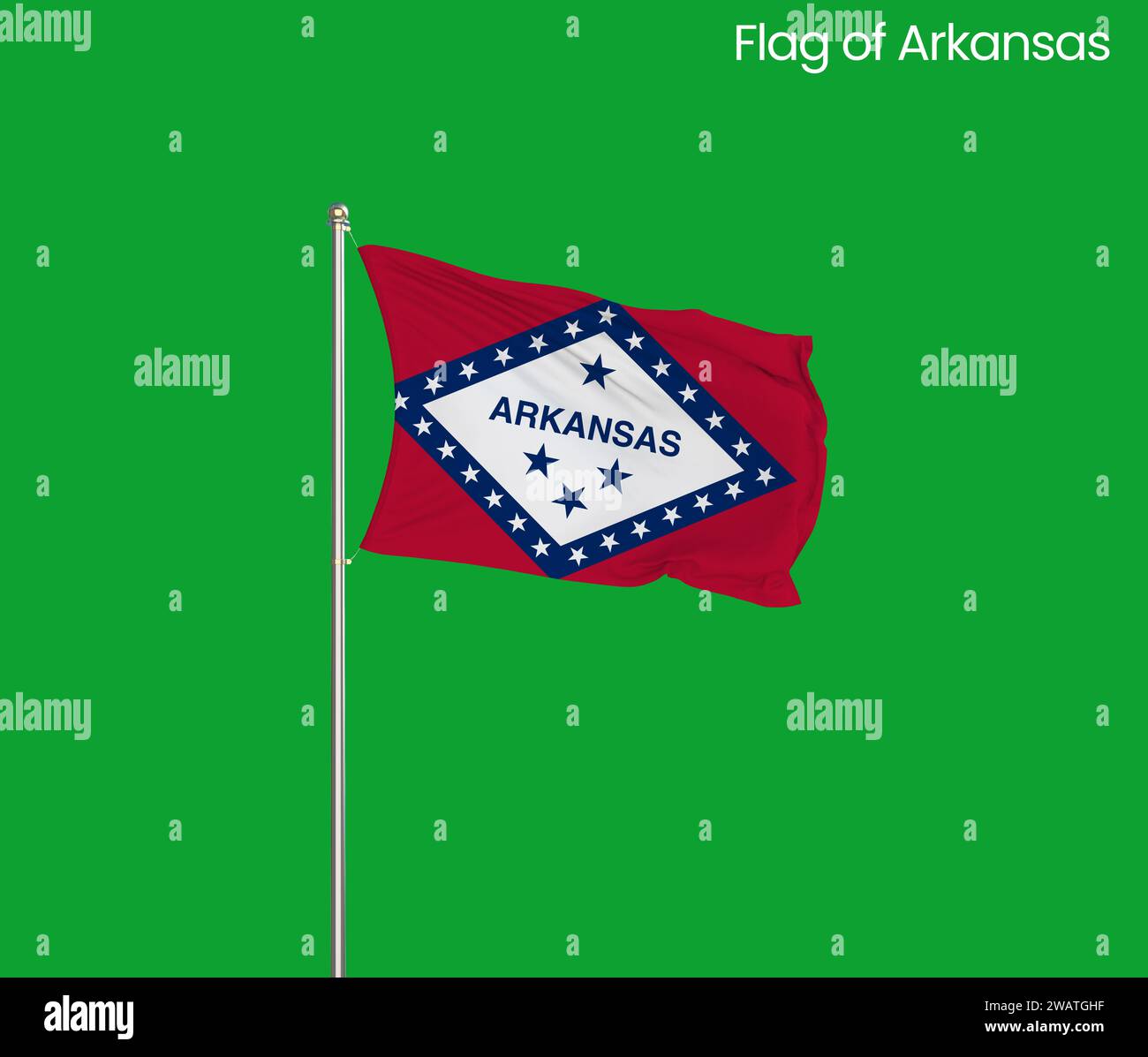 Detaillierte Flagge von Arkansas. Bundesflagge von Arkansas, Nationalflagge von Arkansas. Flagge des Bundesstaates Arkansas. USA. Amerika. Stockfoto