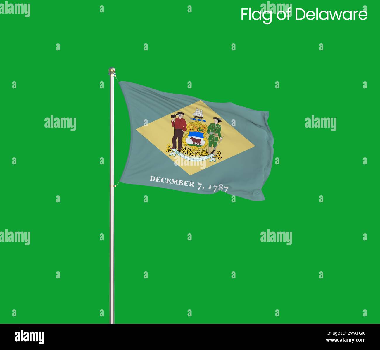 Detaillierte Flagge von Delaware. Delaware-Staatsflagge, National-Delaware-Flagge. Flagge des Bundesstaates Delaware. USA. Amerika. Stockfoto