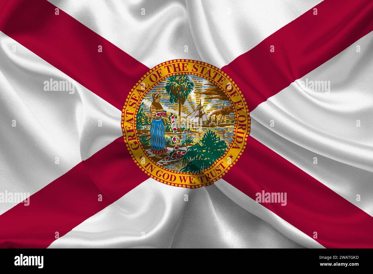 Detaillierte Flagge von Florida. Florida-Bundesflagge, Florida-Nationalflagge. Flagge des Bundesstaates Florida. USA. Amerika. Stockfoto