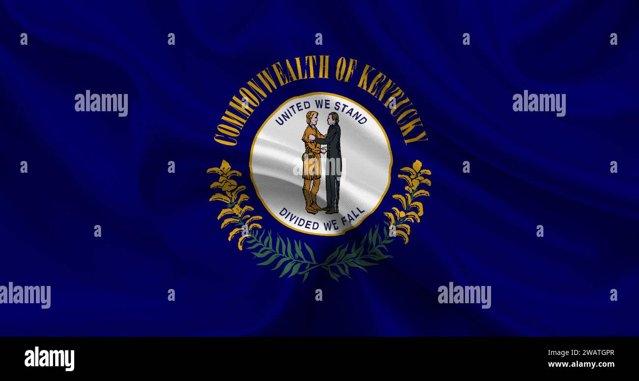 Detaillierte Flagge von Kentucky. Bundesflagge von Kentucky, Nationalflagge von Kentucky. Flagge des Bundesstaates Kentucky. USA. Amerika. Stockfoto
