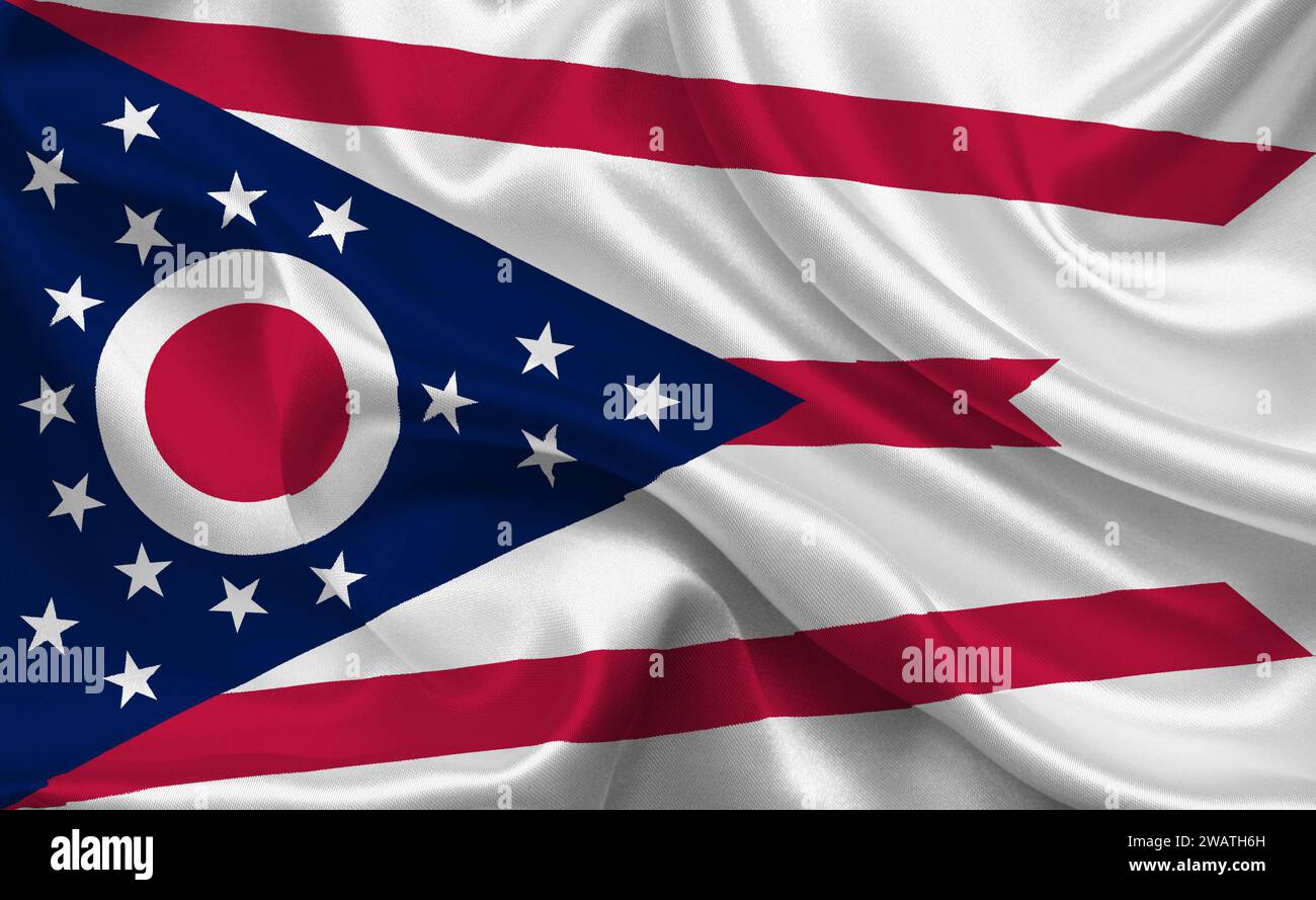 Detaillierte Flagge von Ohio. Ohio-Staatsflagge, Ohio-Nationalflagge. Flagge des Bundesstaates Ohio. USA. Amerika. Stockfoto