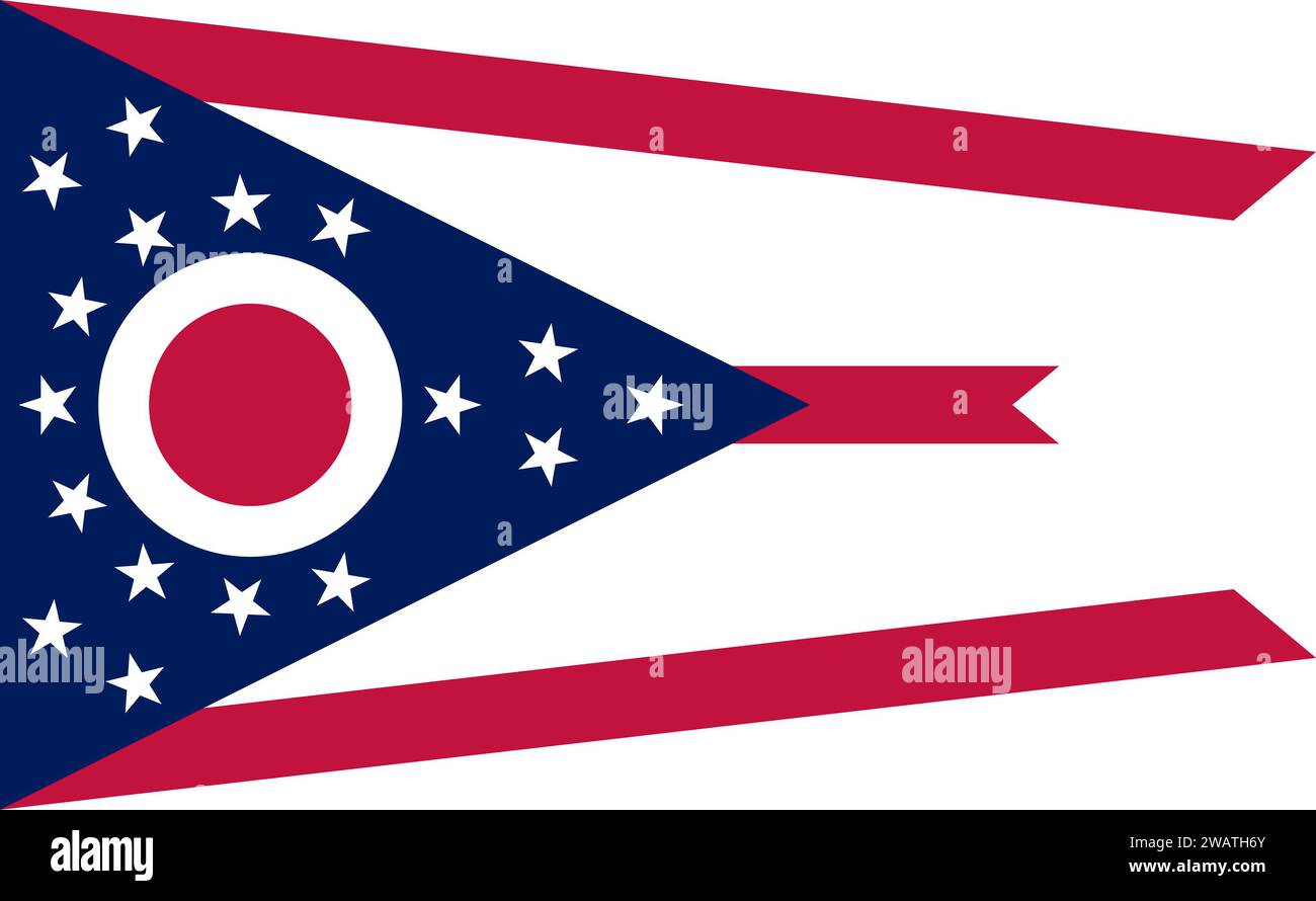 Detaillierte Flagge von Ohio. Ohio-Staatsflagge, Ohio-Nationalflagge. Flagge des Bundesstaates Ohio. USA. Amerika. Stockfoto