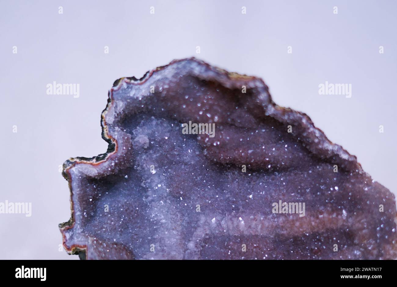 Stück natürliches Amethyst auf weißem Hintergrund. Stockfoto
