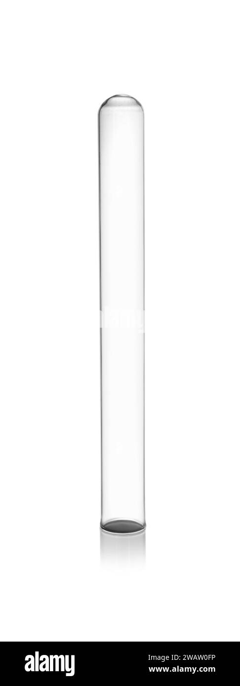 Leeres Glasteströhrchen isoliert auf weiß Stockfoto