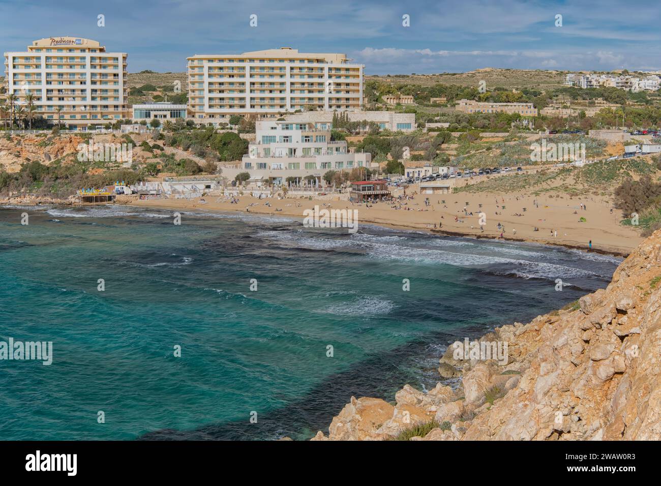 Golden Bay in Manikata, Malta Stockfoto