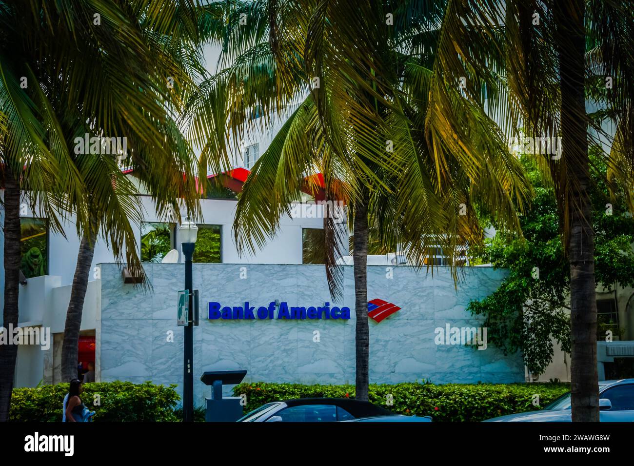 Bank of America: Ikonisches Bankgeschäft mit Amerikas Finanzriesen. Tauchen Sie ein in die Welt der Finanzen mit fesselnder Grafik. Entdecken Sie das Wesen von Ban Stockfoto