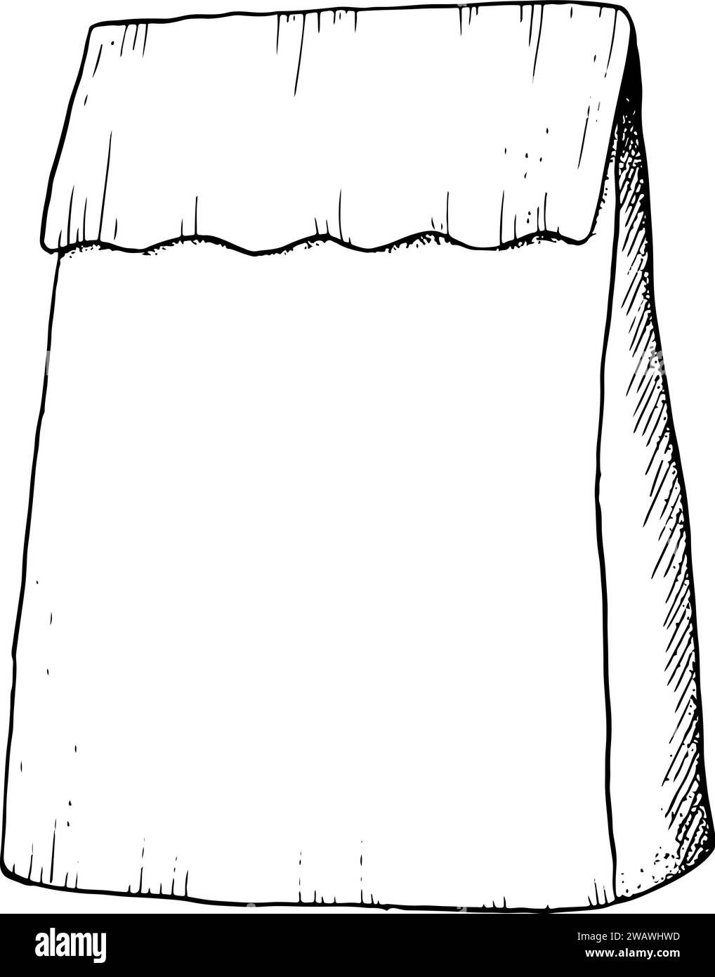 Papierhandwerkstasche für Bäckerei zum Mitnehmen und Lebensmittel Vektor-schwarz-weiße Illustration für umweltfreundliches nachhaltiges Leben Stock Vektor