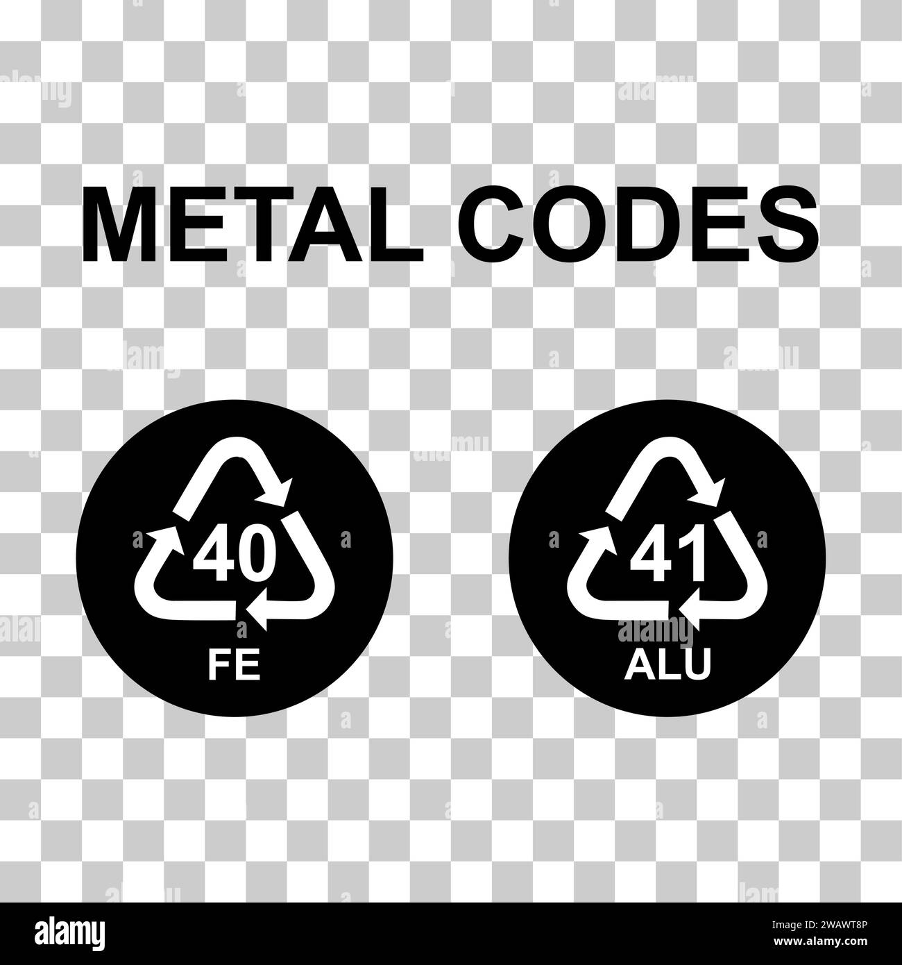 Satz von Metall-Symbol, Ökologie Recycling-Zeichen isoliert auf weißem Hintergrund. Symbol für Verpackungsabfall . Stock Vektor