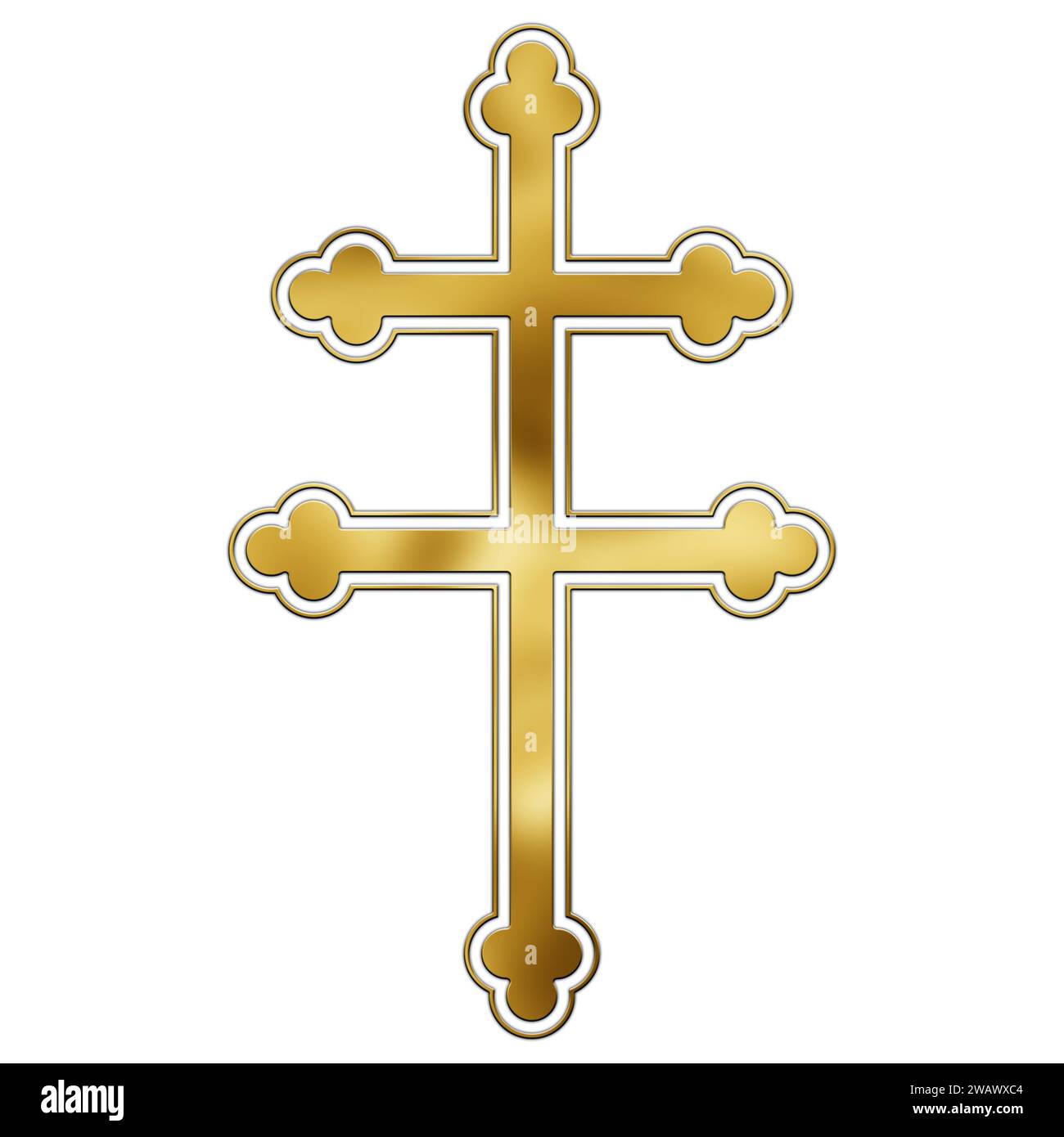 Kreuz von Lothringen, künstlerische Illustration mit goldenem Ton Stockfoto