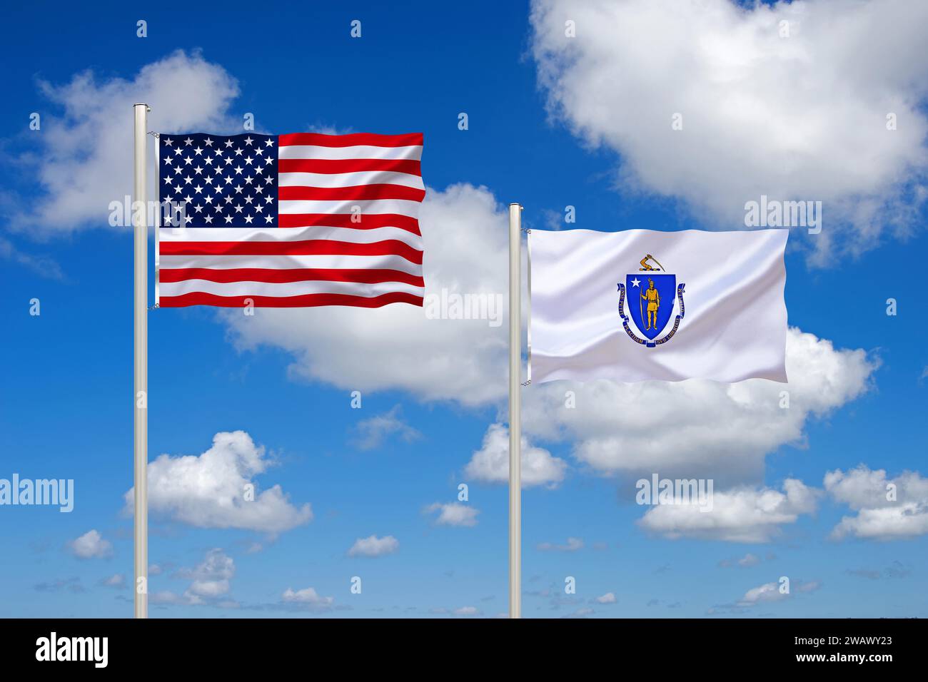 Die Flagge der USA und Massachusetts, Studio Stockfoto