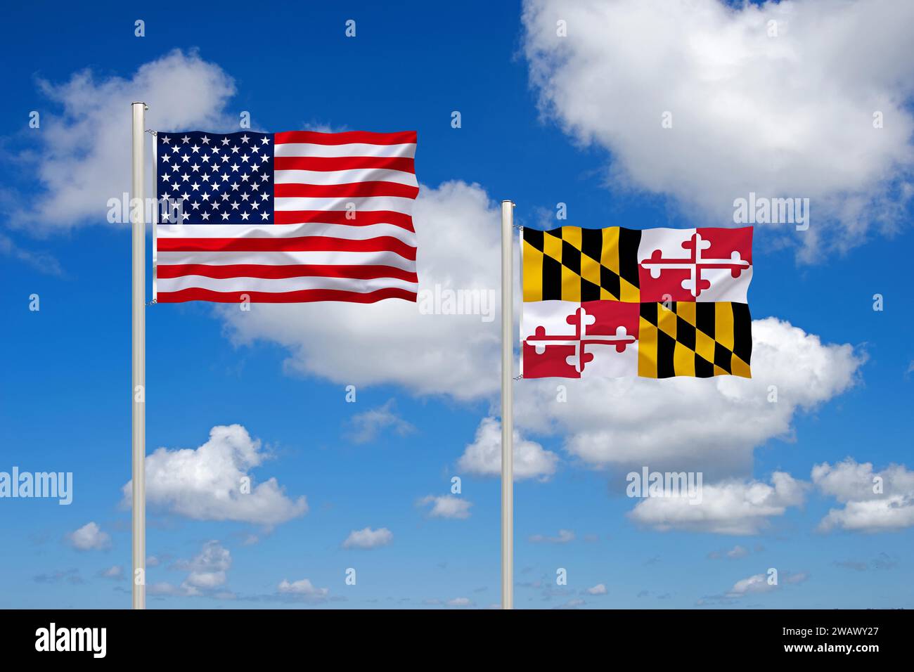 Die Flagge der USA und Maryland, Studio Stockfoto