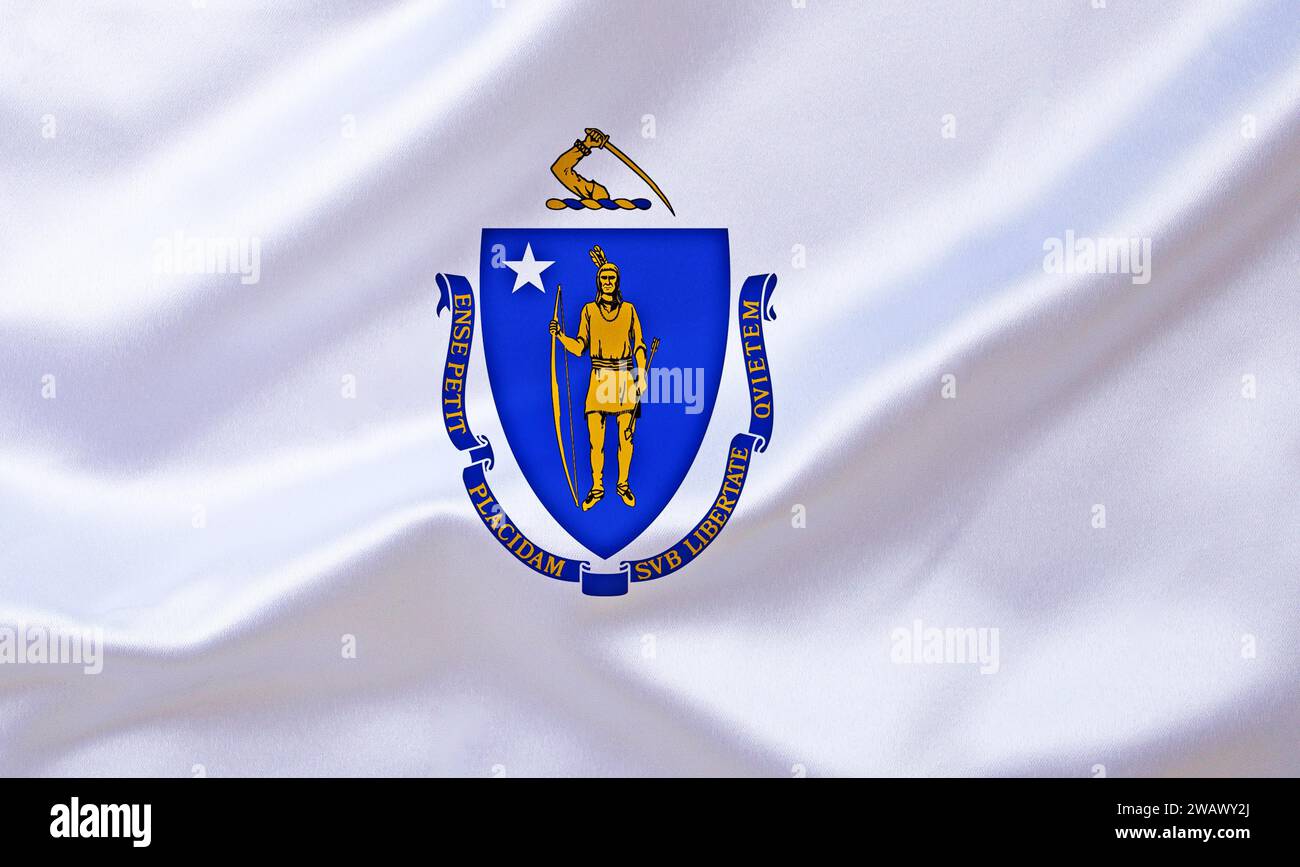 Die Flagge von Massachusetts, USA, Studio Stockfoto