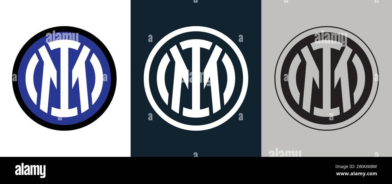 Inter Mailand Farbe Schwarz und weiß 3 Stil Logo italienischer professioneller Fußballverein, Vektor-Illustration abstraktes Bild Stock Vektor