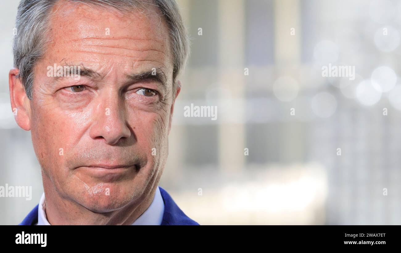 Nigel Farage, Sender, ehemaliger Vorsitzender der UK Independence Party, UKIP, und der Brexit-Partei, ehemaliger britischer Politiker Stockfoto