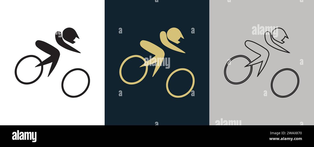 Radfahren BMX Racing BMX Symbol Piktogramm auf Farbe Schwarz und weiß 3 Stil Logo Sommer Sport Event Icon Vektor Illustration abstraktes bearbeitbares Bild Stock Vektor