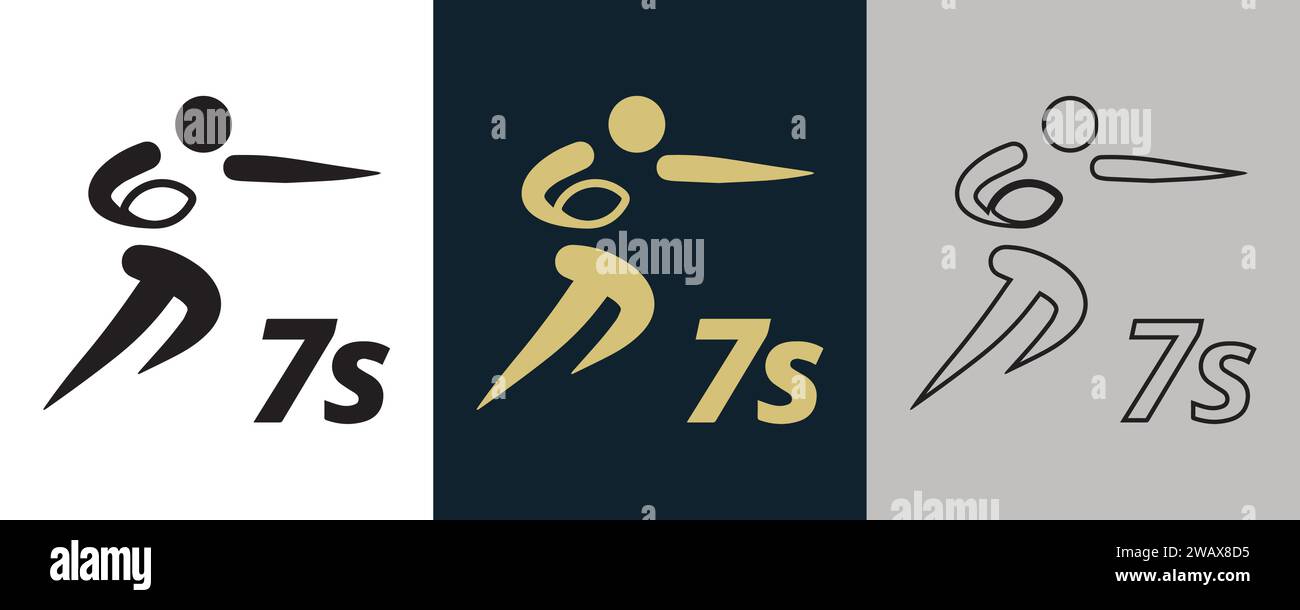 Rugby Sevens RU7 Symbol Piktogramm auf Farbe Schwarz und weiß 3 Stil Logo Sommer Sport Event Icon Vektor Illustration abstraktes bearbeitbares Bild Stock Vektor