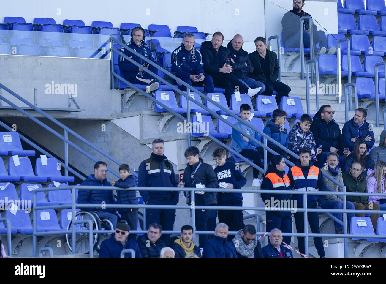 Cadiz, 07-01-2024 , Estadio Antonio Barbadillo , niederländische Eredivisie, Fußballsaison 2023 / 2024. Trainingskamp Ajax , Freundschaft zwischen Ajax und Hannover’96 , Richard Witschge , Anton Scheutjens , Marijn Beuker: Fußballdirektor von Ajax , Jan van Halst und Kelvin de lang Stockfoto