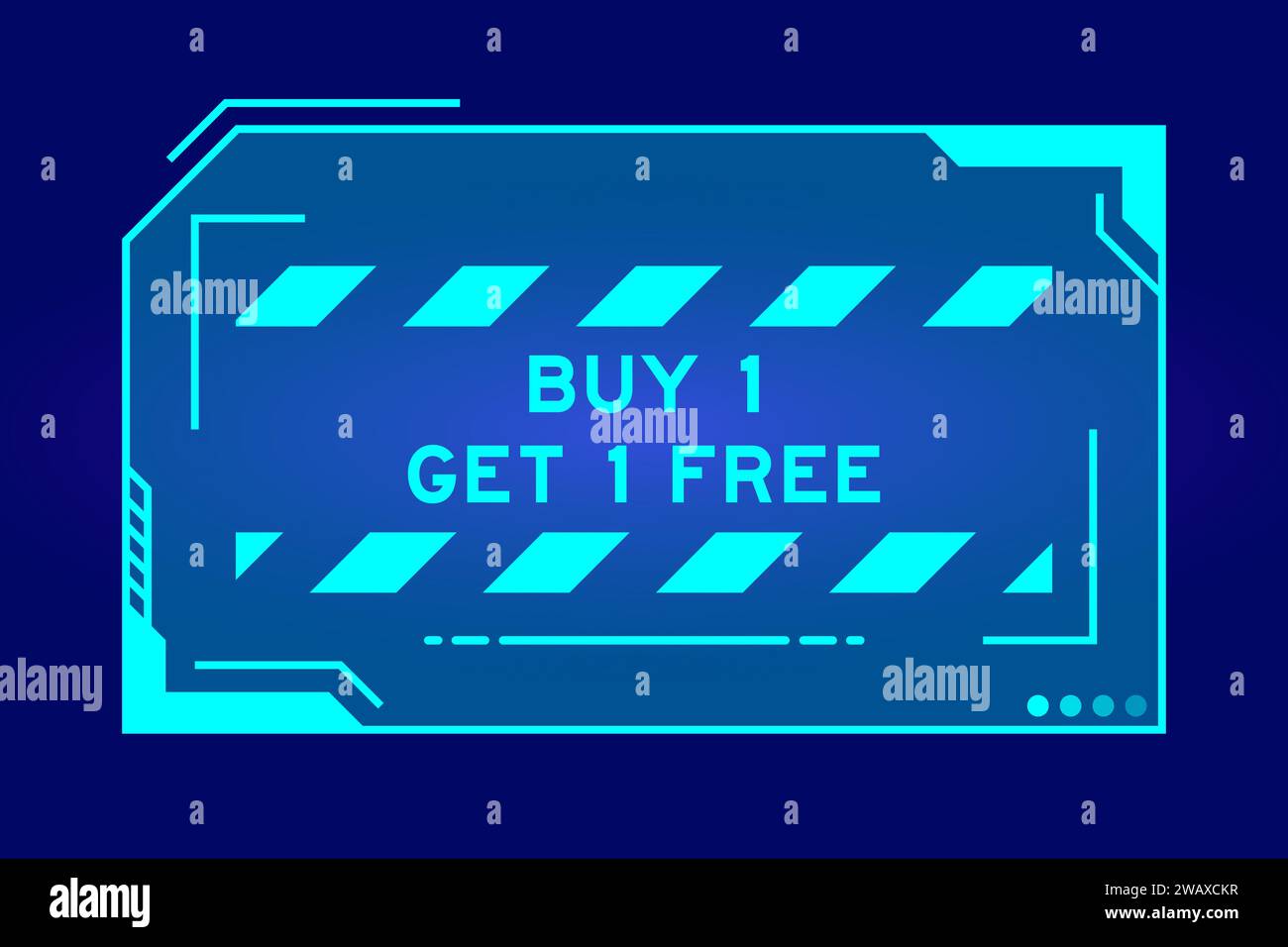 Blaue Farbe des futuristischen hud-Banners mit dem Wort „Buy 1“ erhalten Sie 1 gratis auf dem Bildschirm der Benutzeroberfläche auf schwarzem Hintergrund Stock Vektor