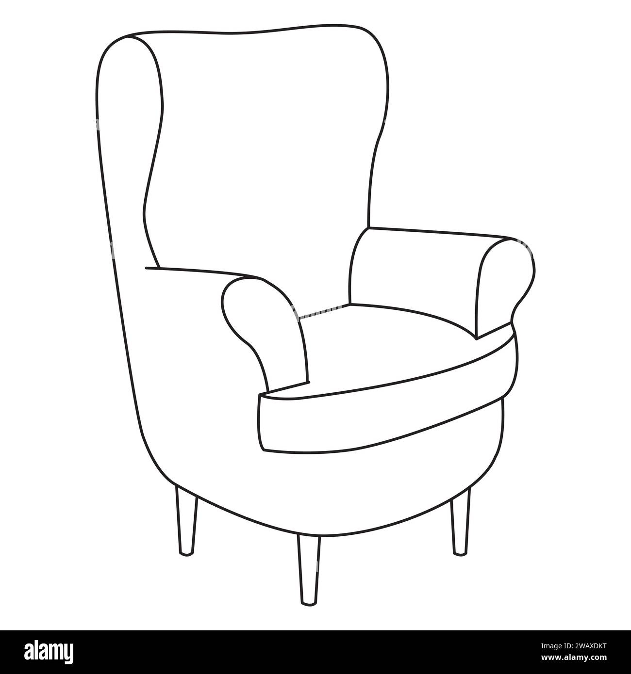 Vektorkontur-Symbol für Heim-Sessel. Bequemer Stuhl auf weißem Hintergrund. Isolierter Outline-Heim-Sessel. Schwarz-weiß. Art Therapy Coloring Seite Vektor-Illustration Stock Vektor
