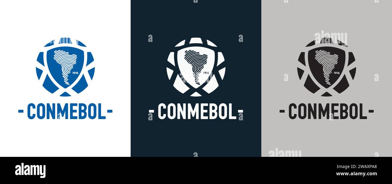 CONMEBOL Farbe Schwarz und weiß 3 Stil Logo Südamerikanischer Fußball Konföderation Vektor-Illustration abstraktes bearbeitbares Bild Stock Vektor
